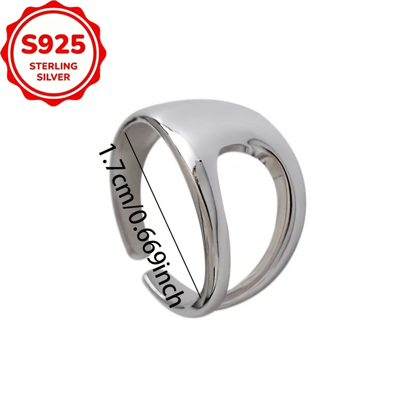S925 Silver Irregular Geometric Hollow Open Ring, Elegant Gift